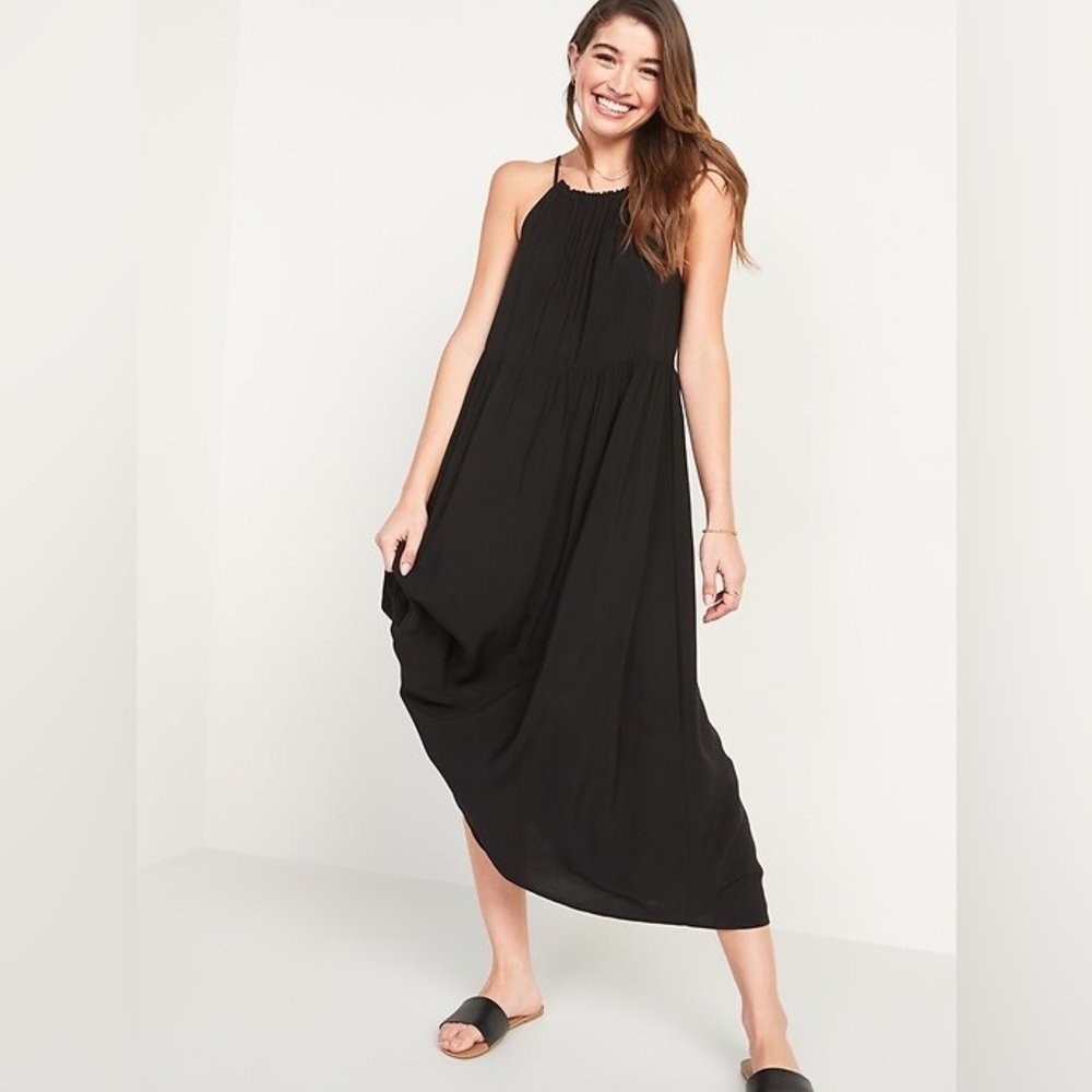 Black halter maxi dress